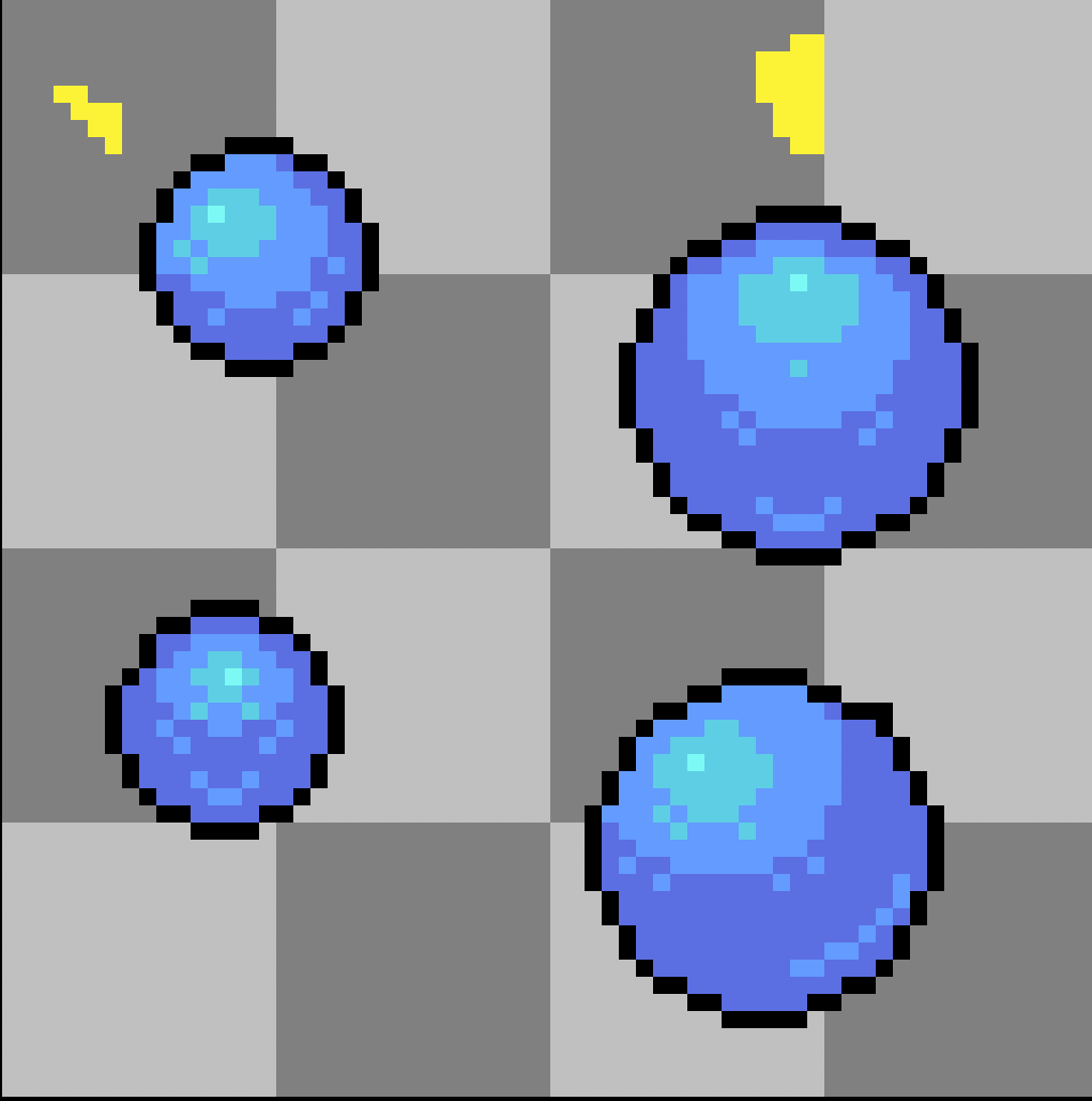 screenshot of first pixel art of spheres